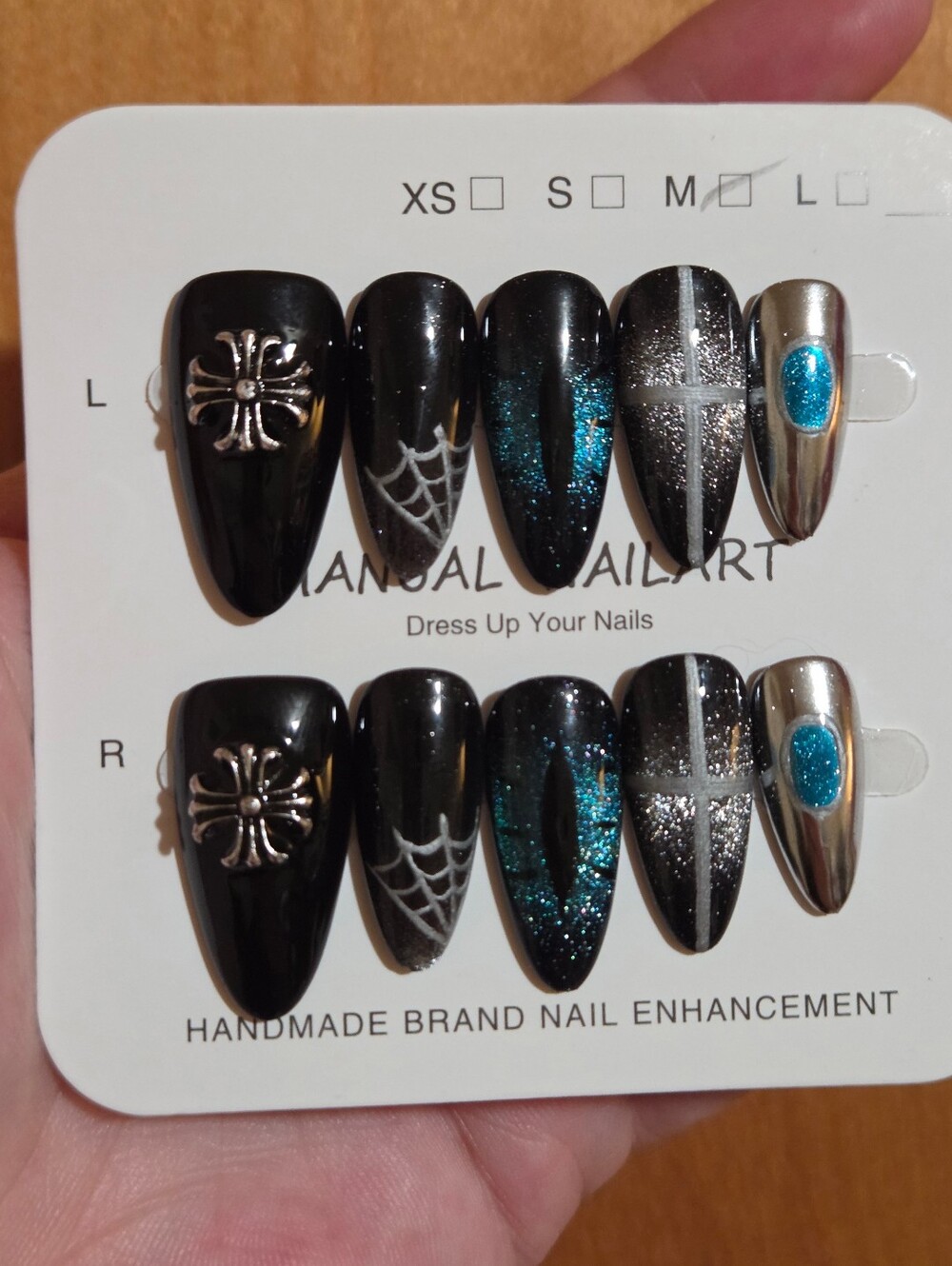 Gothic Nightfall 3D Charm Y2K Luxury Gel Nails 2.5 Almond Press On Nails